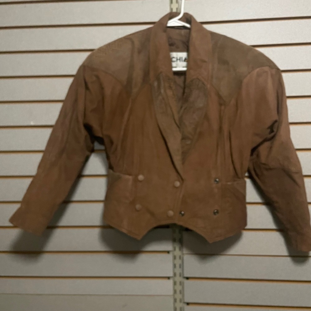 Vintage CHIA Brown Leather Cropped‎ Jacket Snakeskin Embossed 80s Womens Small